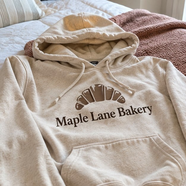 Customer photo of a custom bakery hoodie